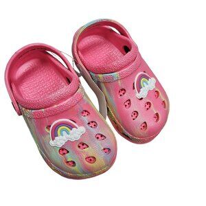 NWT Toddler Rainbow Clogs Size 9 Pink Tie-Dye Clogs With Cloud Charm Slip‎ on